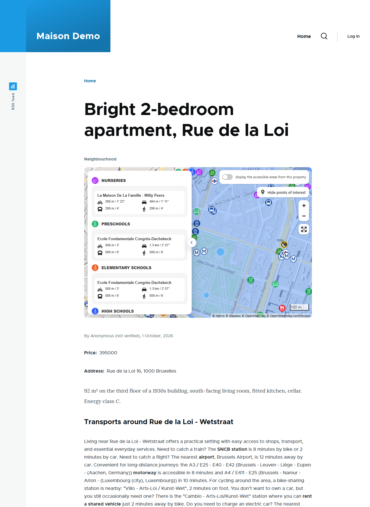 Yatmo map and neighbourhood text on a Drupal property page