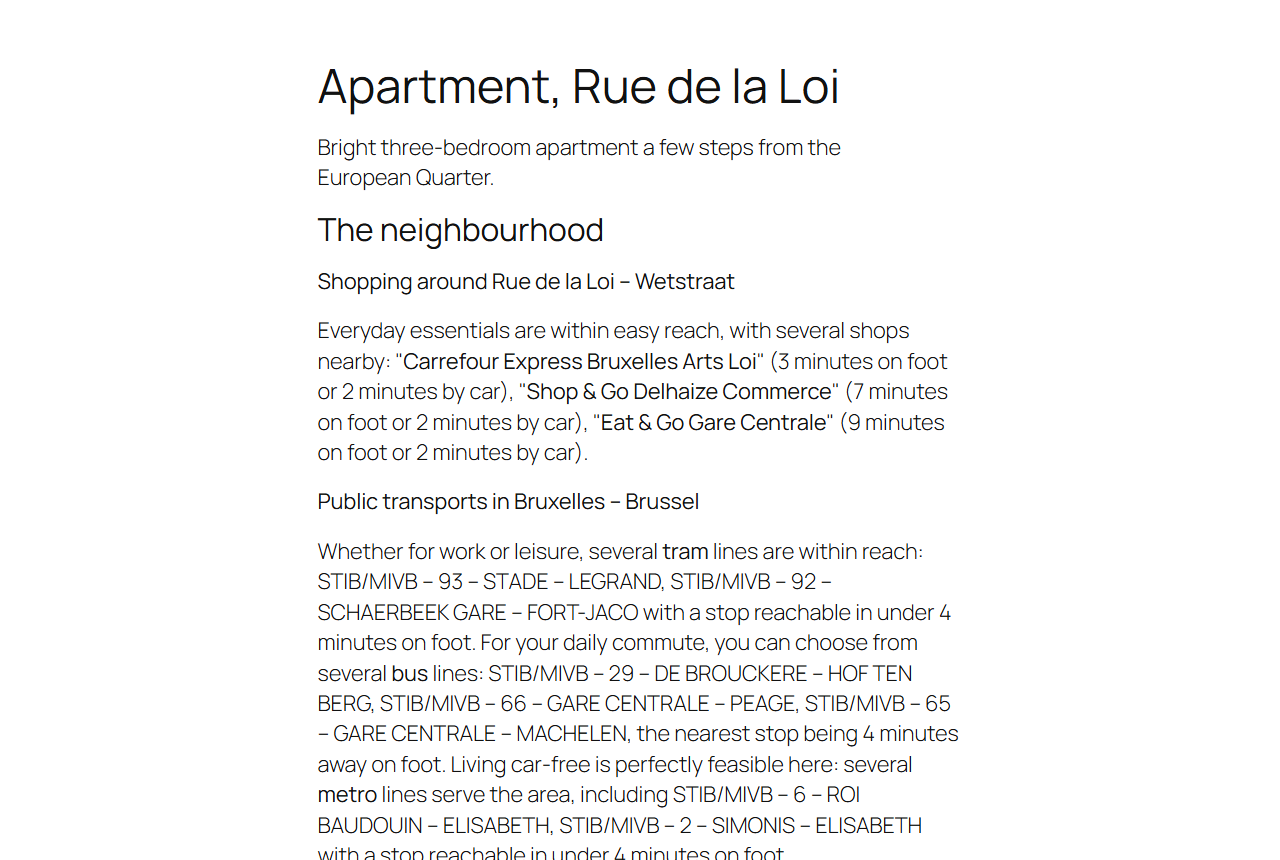 Yatmo neighbourhood text on a WordPress property page